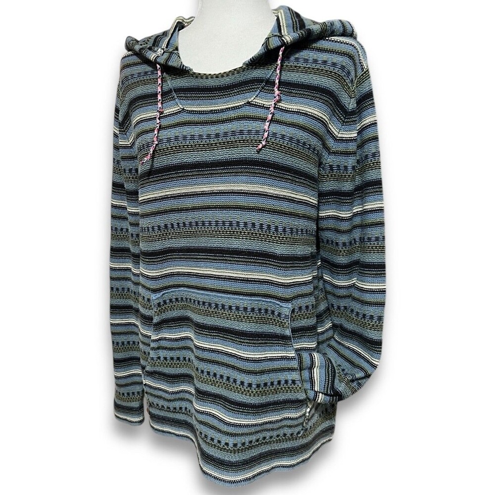Urban Outfitters Koto Hooded Pull-over Sweater Green/Blue Striped Men’s Medium